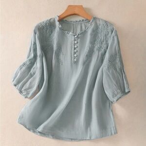 Elegant Blue Embroidered Women's Top